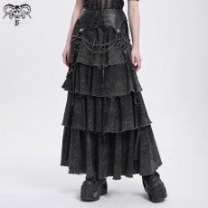 画像2: Punk distressed long tiered skirt / スカート【Devil Fashion】 (2)