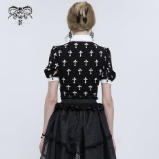 画像13: Black And White Cross pattern / ブラウス【Devil Fashion】 (13)