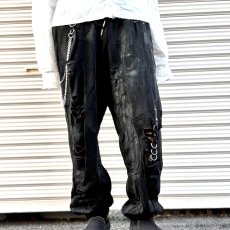 画像1: Distressed burnt out hand-painted trousers / ジョガーパンツ【Devil Fashion】 (1)