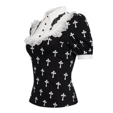 画像15: Black And White Cross pattern / ブラウス【Devil Fashion】 (15)