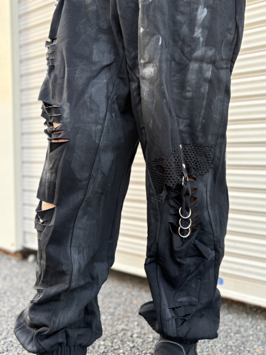 画像2: Distressed burnt out hand-painted trousers / ジョガーパンツ【Devil Fashion】 (2)