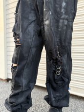 画像2: Distressed burnt out hand-painted trousers / ジョガーパンツ【Devil Fashion】 (2)