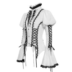 画像9: White Love-shaped Jacquard Gothic Blouse / ブラウス【Devil Fashion】 (9)