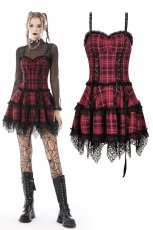 画像1: Punk studded plaid layered mini strap dress / ワンピース【DARK IN LOVE】 (1)