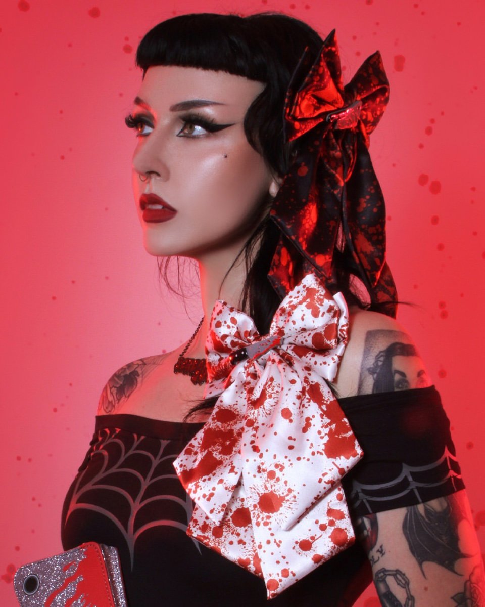 画像6: Blood Splatter Cleaver Satin Hair Bow / Black / ヘアクリップ【KREEPSVILLE 666】 (6)