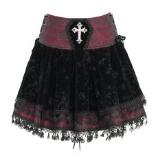 画像9: Red and Black Summer Girls Gothic Rose Jacquard Skirts / スカート【Devil Fashion】 (9)