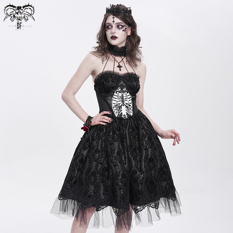 Black women Skeleton Printing Gothic Lolita Dress / ワンピース