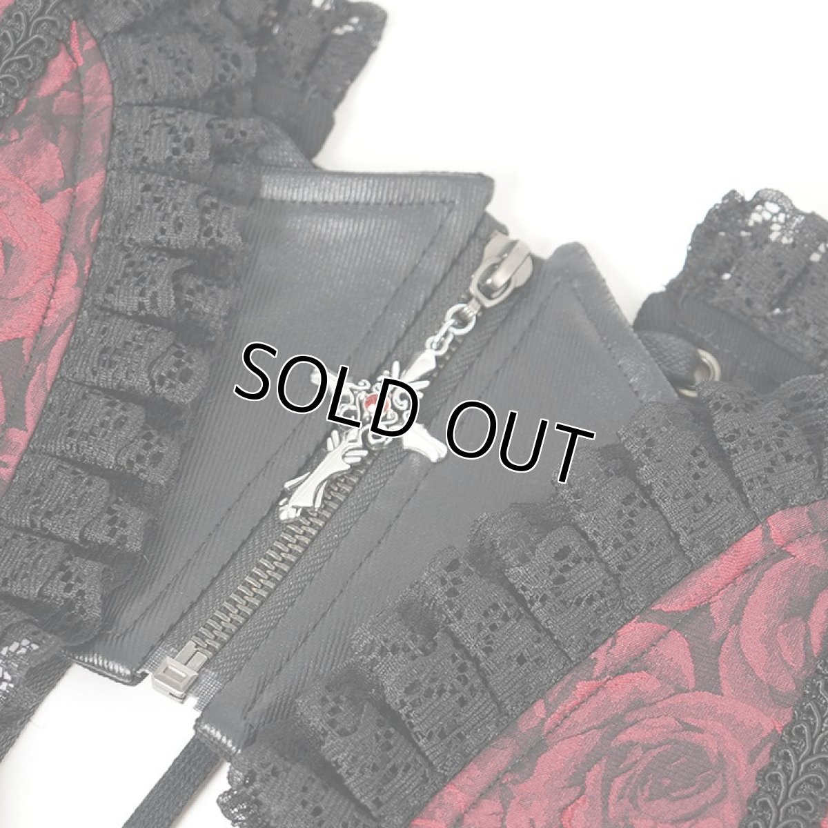 画像11: Red and Black women Gothic rose zipper jacquard lace corset / コルセットベルト【Devil Fashion】 (11)