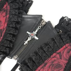 画像11: Red and Black women Gothic rose zipper jacquard lace corset / コルセットベルト【Devil Fashion】 (11)