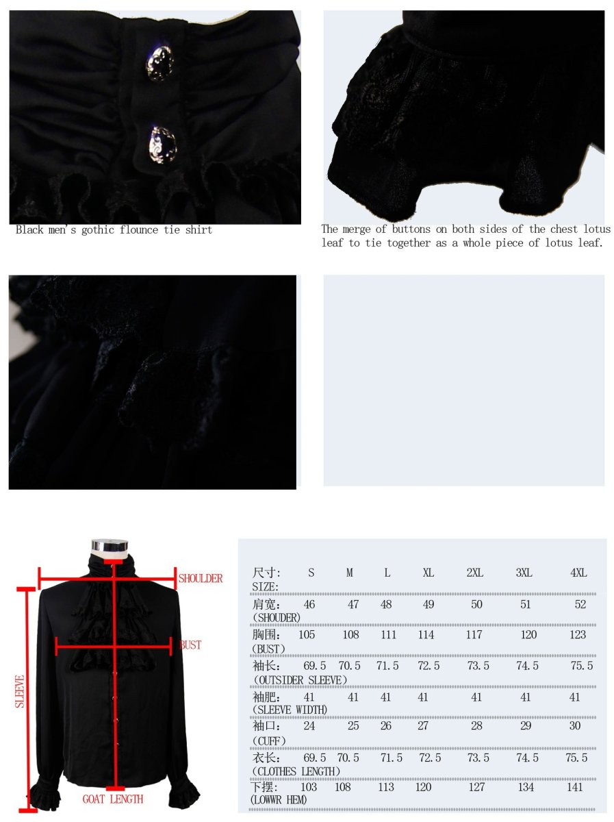 画像7: Gothic flounce cuff classic style black chiffon shirt / ブラウス【Devil Fashion】 (7)
