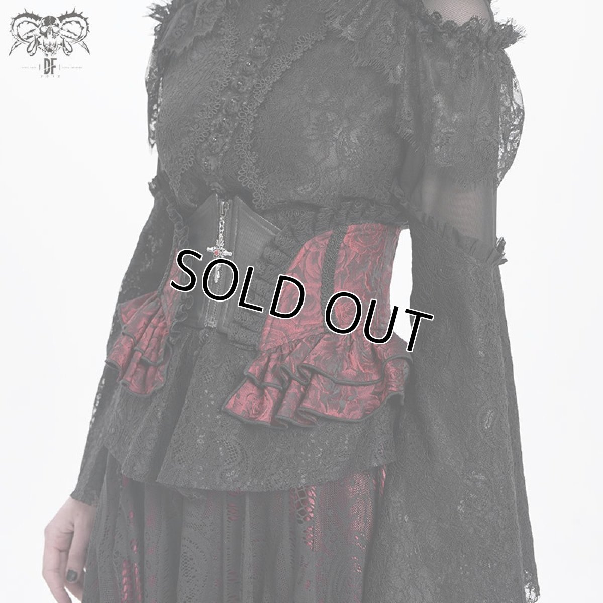 画像4: Red and Black women Gothic rose zipper jacquard lace corset / コルセットベルト【Devil Fashion】 (4)