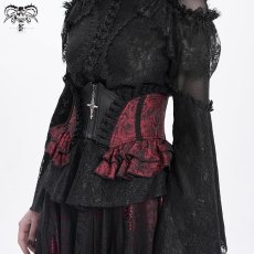 画像4: Red and Black women Gothic rose zipper jacquard lace corset / コルセットベルト【Devil Fashion】 (4)