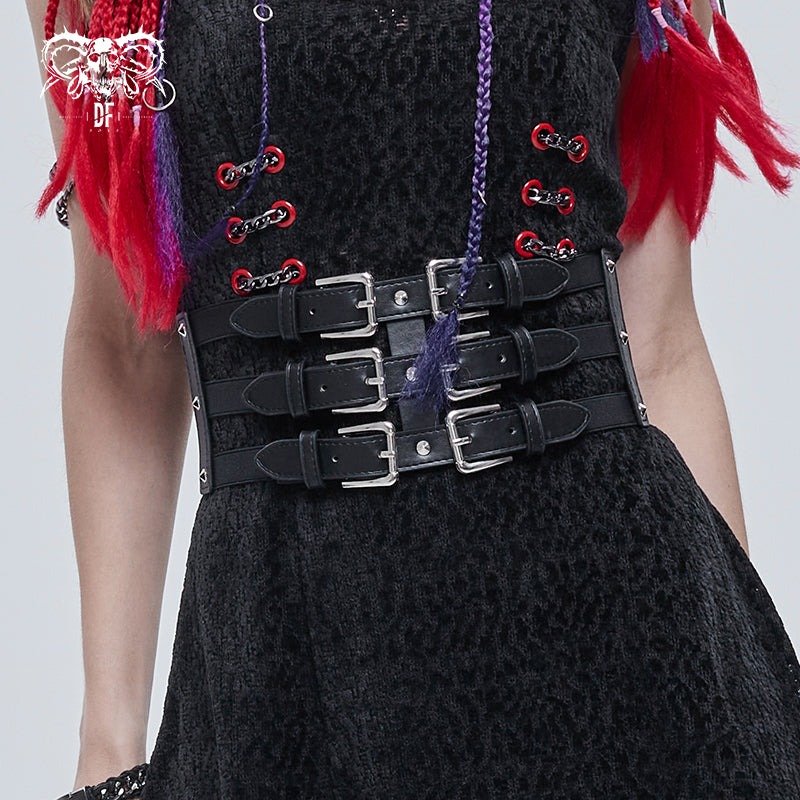 Punk three horizontal metal buckle girdle / コルセットベルト