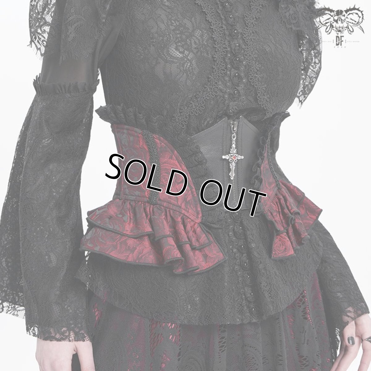 画像5: Red and Black women Gothic rose zipper jacquard lace corset / コルセットベルト【Devil Fashion】 (5)