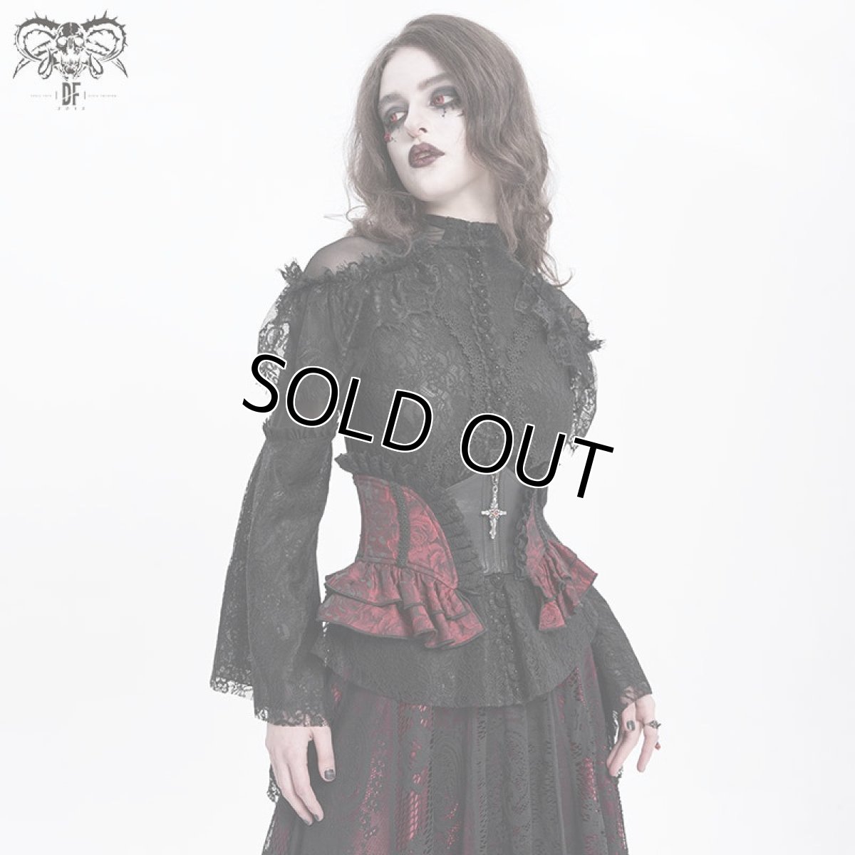 画像2: Red and Black women Gothic rose zipper jacquard lace corset / コルセットベルト【Devil Fashion】 (2)