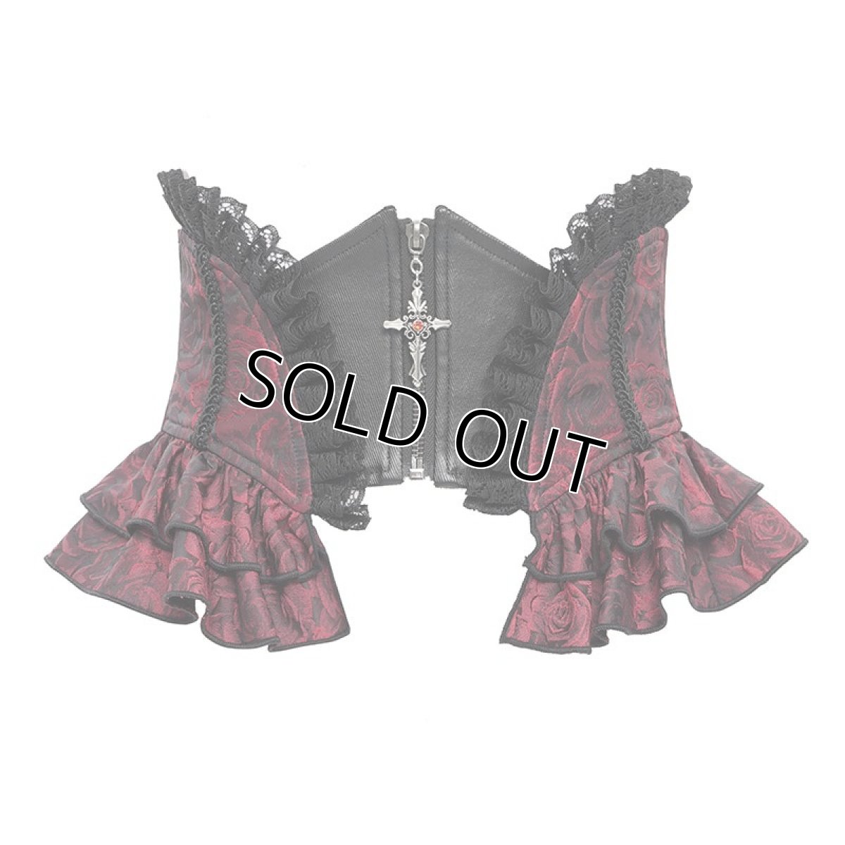 画像7: Red and Black women Gothic rose zipper jacquard lace corset / コルセットベルト【Devil Fashion】 (7)