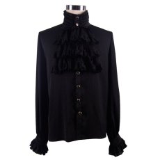 画像4: Gothic flounce cuff classic style black chiffon shirt / ブラウス【Devil Fashion】 (4)
