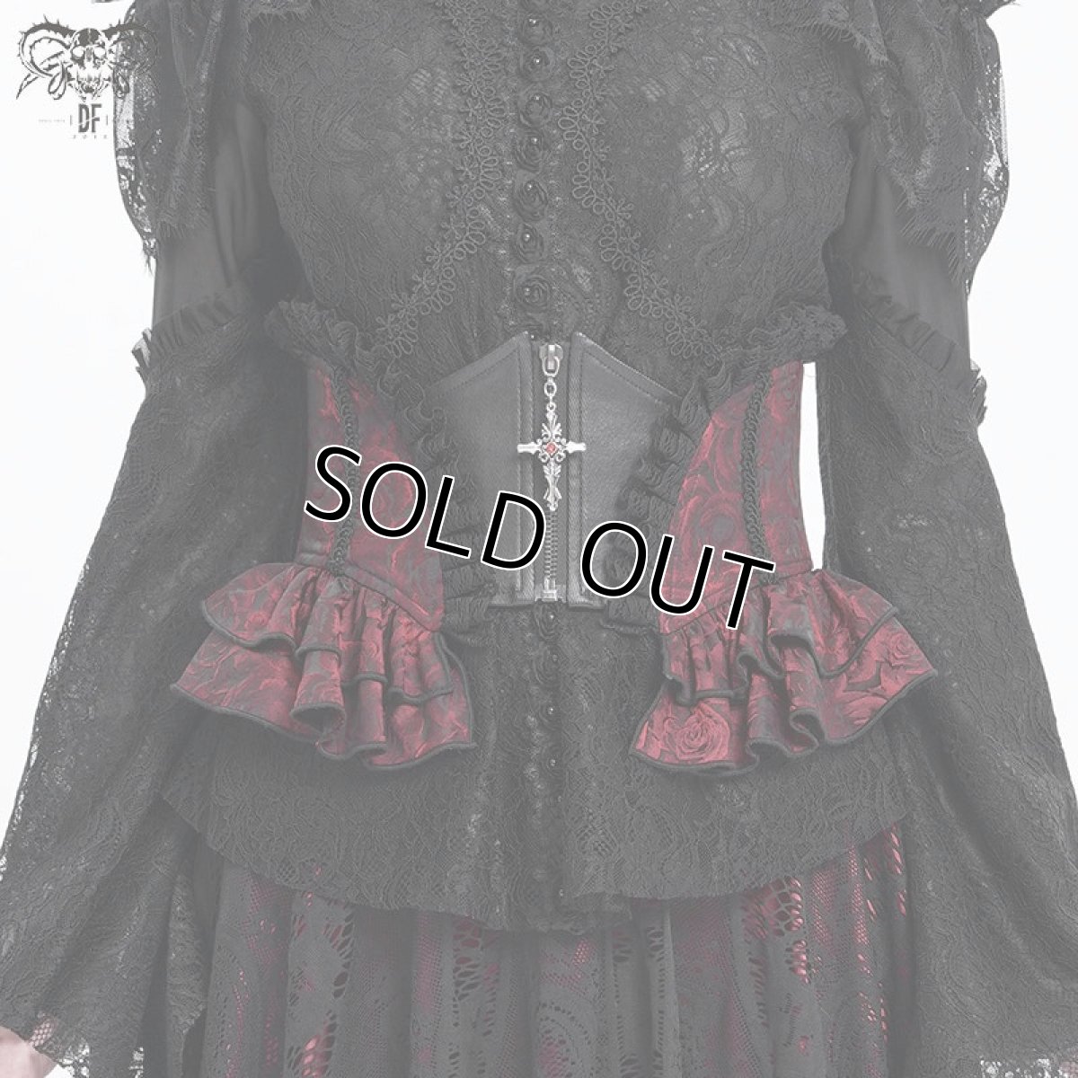 画像1: Red and Black women Gothic rose zipper jacquard lace corset / コルセットベルト【Devil Fashion】 (1)