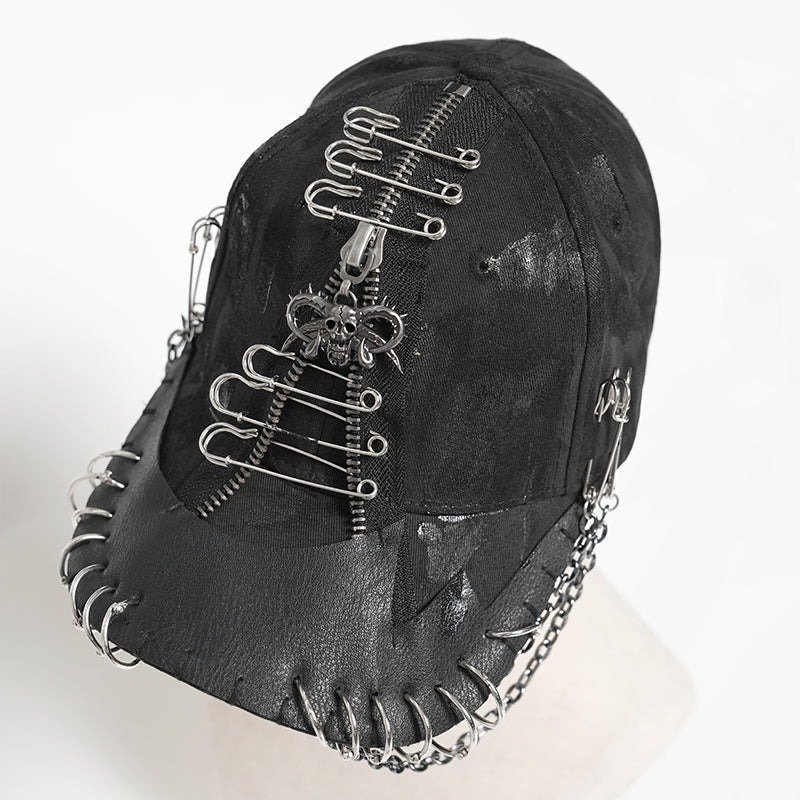 Punk hand-painted safety pin baseball cap / キャップ【Devil