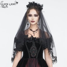 画像3: Black beaded and diamond big flower veil / ベール【Devil Fashion】 (3)