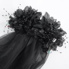 画像9: Black beaded and diamond big flower veil / ベール【Devil Fashion】 (9)