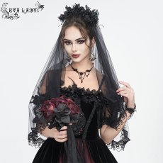 画像2: Black beaded and diamond big flower veil / ベール【Devil Fashion】 (2)