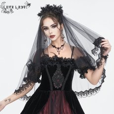 画像1: Black beaded and diamond big flower veil / ベール【Devil Fashion】 (1)
