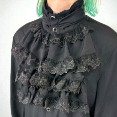 画像9: Gothic flounce cuff classic style black chiffon shirt / ブラウス【Devil Fashion】 (9)