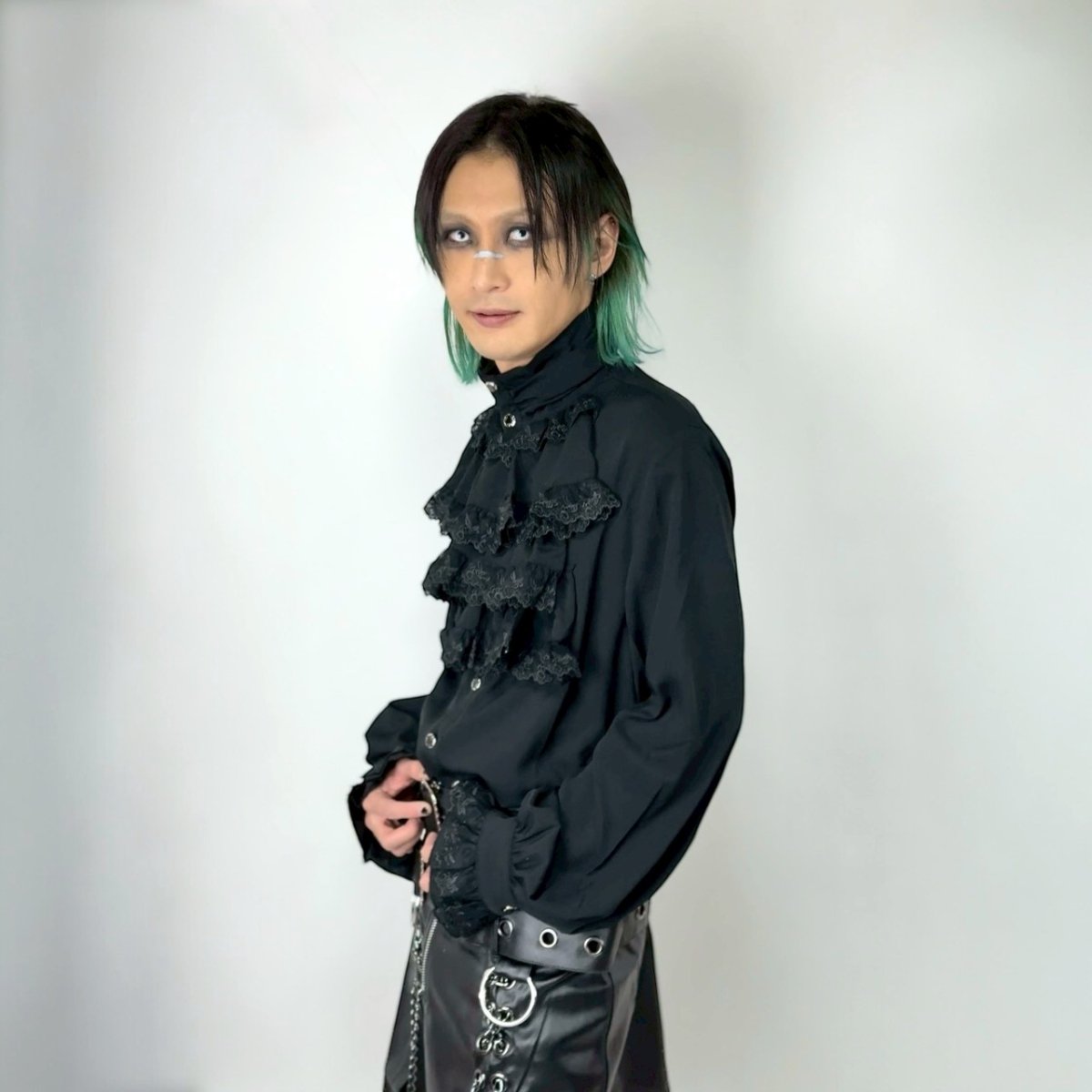 画像11: Gothic flounce cuff classic style black chiffon shirt / ブラウス【Devil Fashion】 (11)