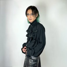 画像11: Gothic flounce cuff classic style black chiffon shirt / ブラウス【Devil Fashion】 (11)