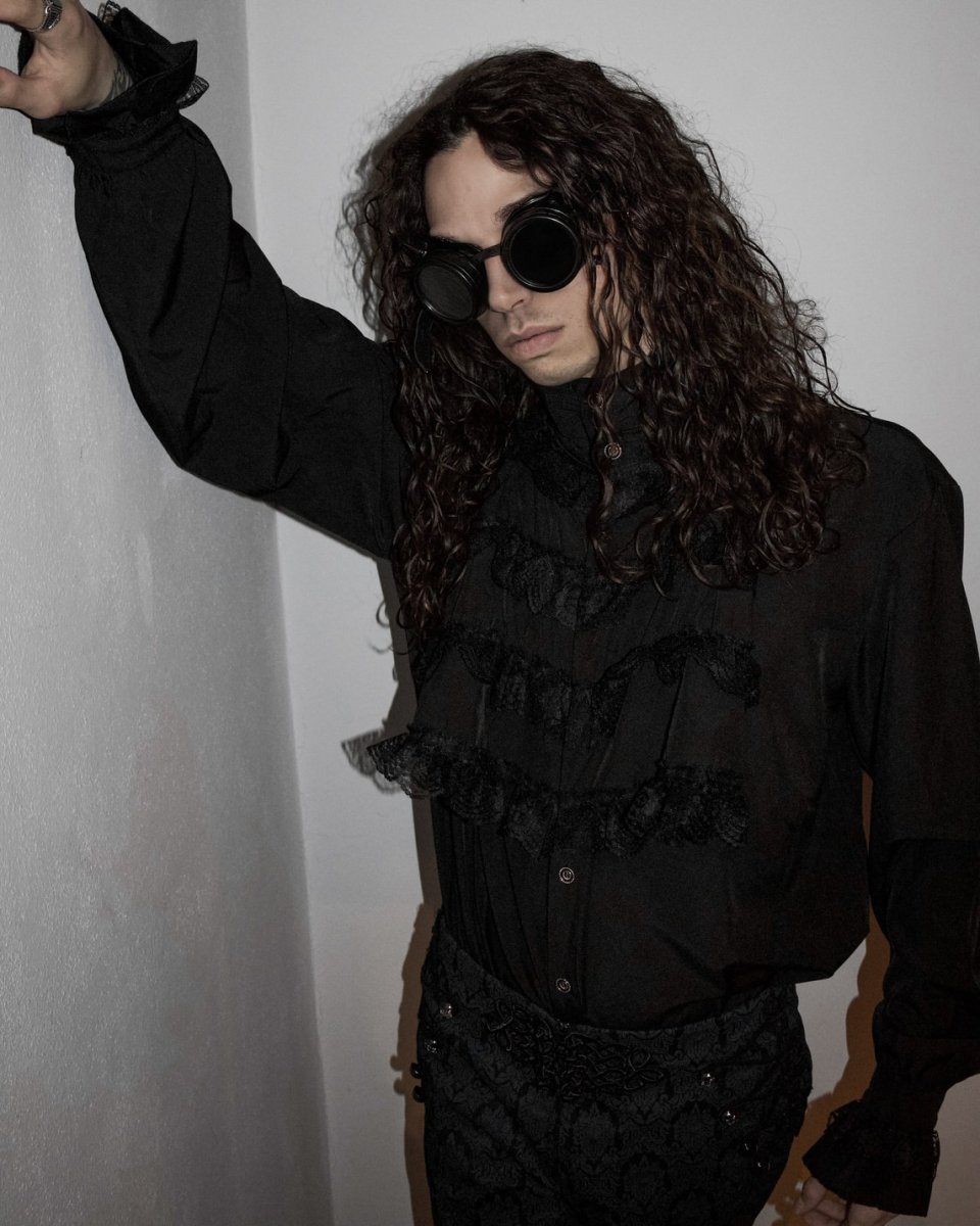 画像13: Gothic flounce cuff classic style black chiffon shirt / ブラウス【Devil Fashion】 (13)