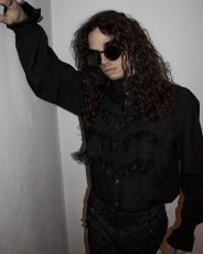 画像13: Gothic flounce cuff classic style black chiffon shirt / ブラウス【Devil Fashion】 (13)