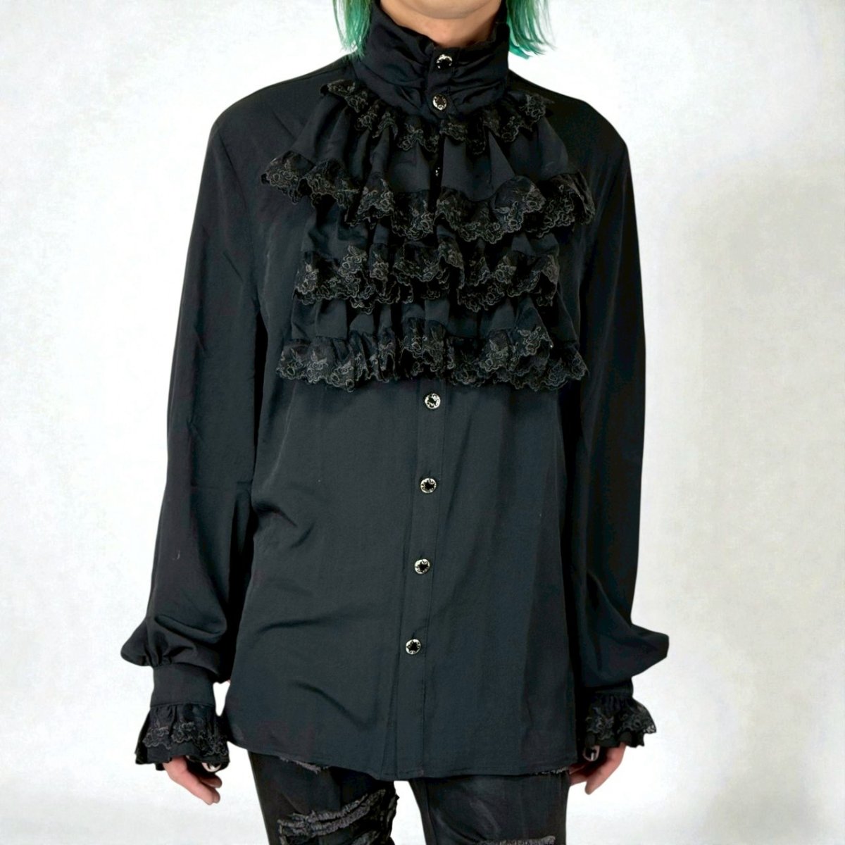 画像8: Gothic flounce cuff classic style black chiffon shirt / ブラウス【Devil Fashion】 (8)