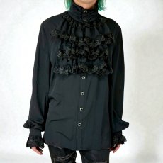 画像8: Gothic flounce cuff classic style black chiffon shirt / ブラウス【Devil Fashion】 (8)