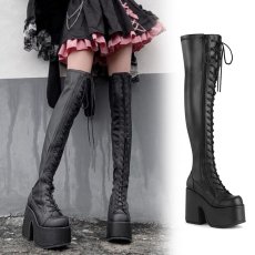 画像1: [取り寄せ]CAMEL-300 / PUレザー / ニーハイブーツ【DEMONIA】 (1)