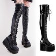 Demonia 厚底ニーハイブーツ ブラック Demonia(デモニア) SHAKER-374 ウェッジソール厚底サイハイブーツ 靴