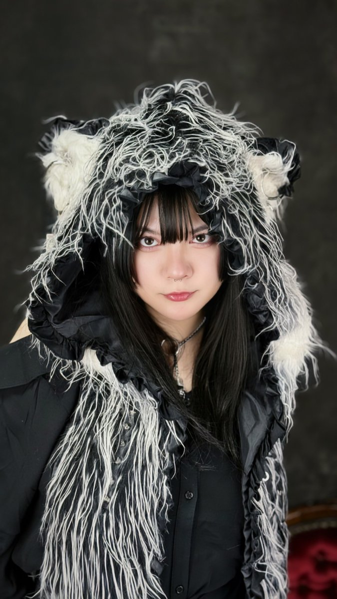 画像15: Long Hair Cat Ears Punk Hooded Scarf / フード付きマフラー【Devil Fashion】 (15)