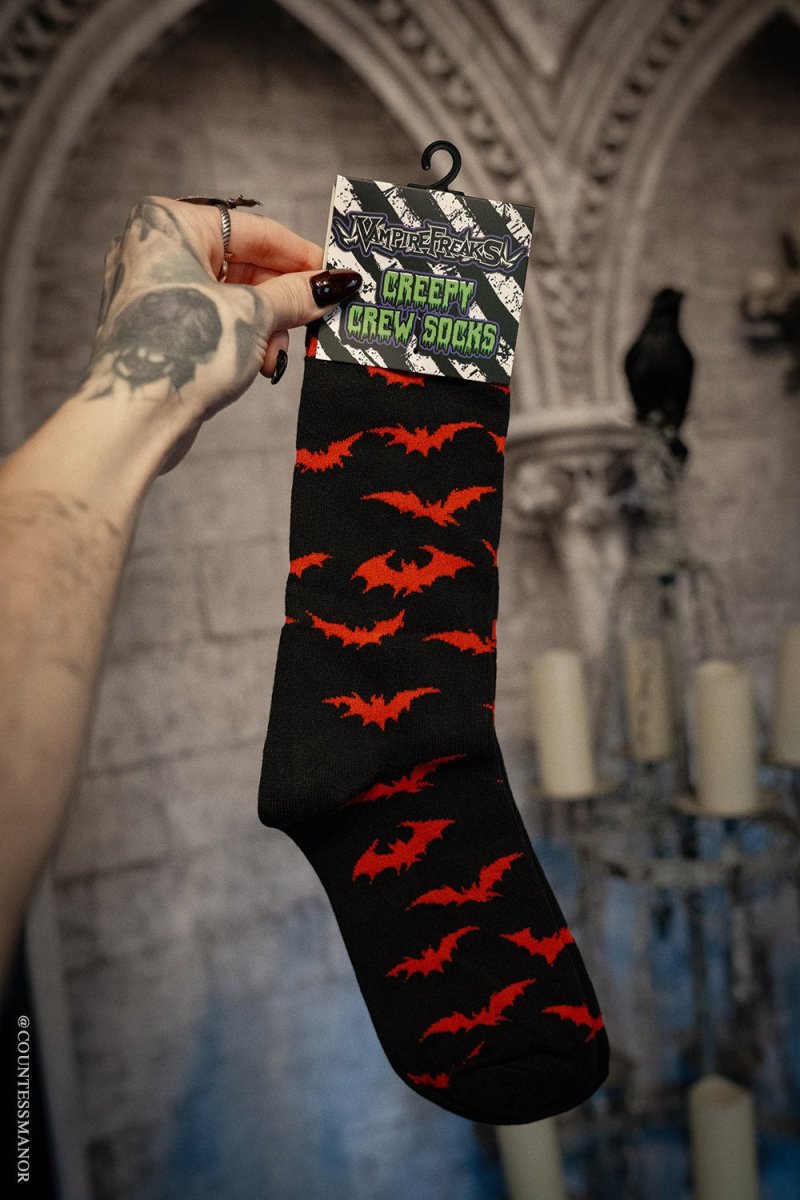 画像1: Creepy Crew Socks / Red Bats / ソックス【VampireFreaks】 (1)
