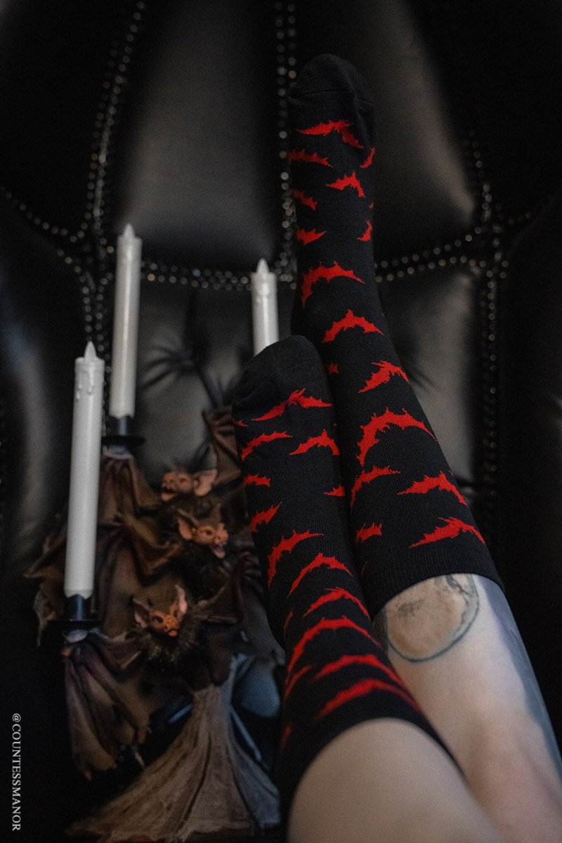 画像2: Creepy Crew Socks / Red Bats / ソックス【VampireFreaks】 (2)
