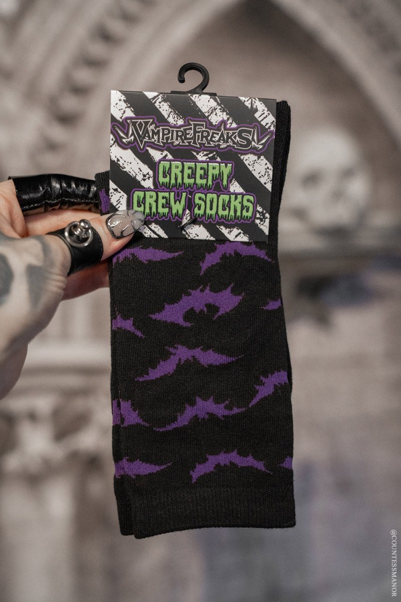 画像2: Creepy Crew Socks / Purple Bats / ソックス【VampireFreaks】 (2)