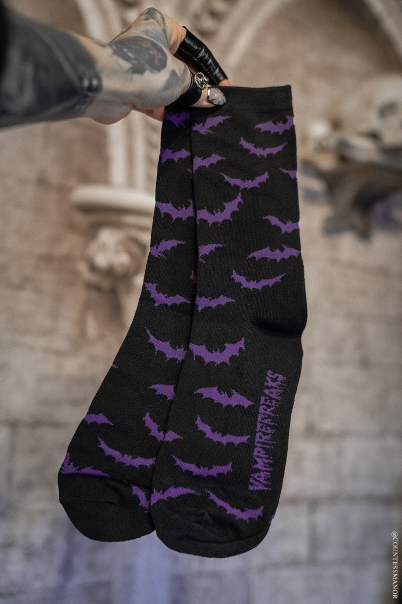 画像1: Creepy Crew Socks / Purple Bats / ソックス【VampireFreaks】 (1)
