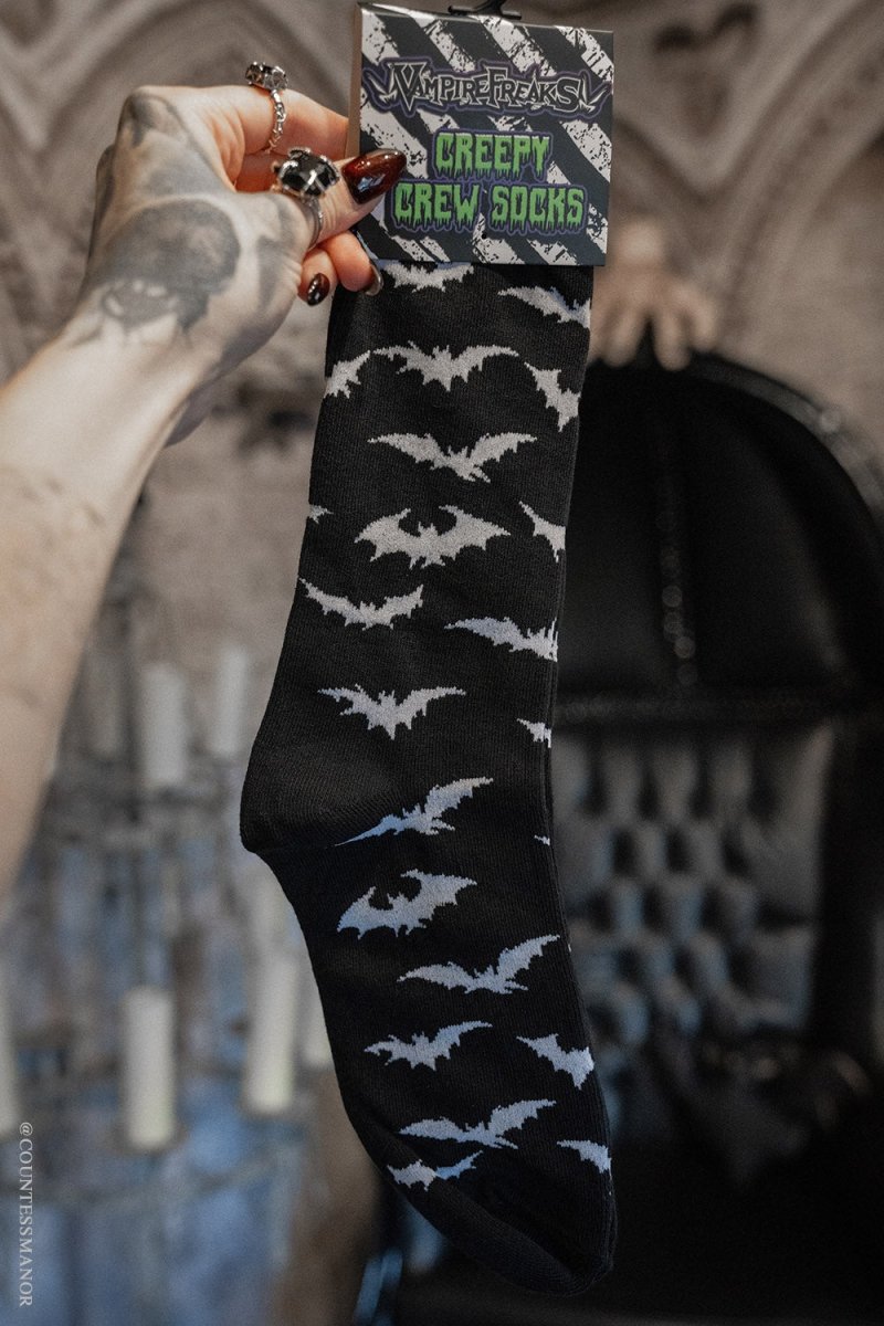 画像1: Creepy Crew Socks / White Bats / ソックス【VampireFreaks】 (1)