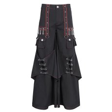 画像7: 【Mens】Twill material contrasting red thick thread wide leg/ ワイドパンツ【Devil Fashion】 (7)