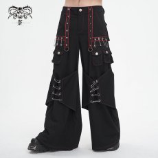 画像1: 【Mens】Twill material contrasting red thick thread wide leg/ ワイドパンツ【Devil Fashion】 (1)