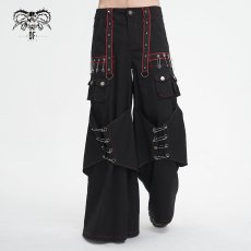 画像3: 【Mens】Twill material contrasting red thick thread wide leg/ ワイドパンツ【Devil Fashion】 (3)