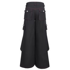 画像9: 【Mens】Twill material contrasting red thick thread wide leg/ ワイドパンツ【Devil Fashion】 (9)