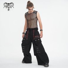 画像4: 【Mens】Twill material contrasting red thick thread wide leg/ ワイドパンツ【Devil Fashion】 (4)
