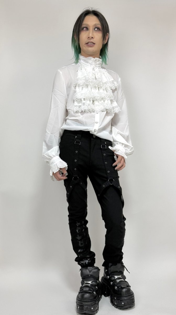 画像4: 【Mens】Punk Gothic chiffon white shirts / ブラウス【Devil Fashion】 (4)