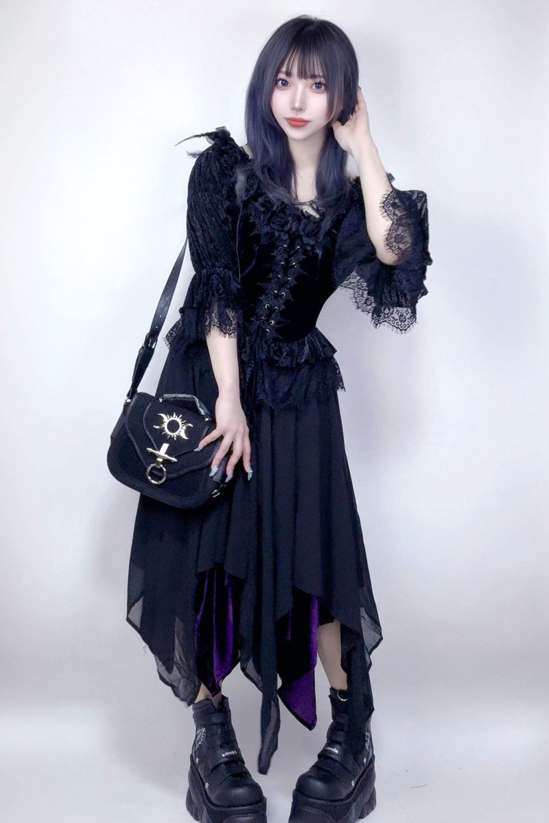 画像2: Black Off-shoulder three-quarter sleeve / ブラウス【Devil Fashion】 (2)