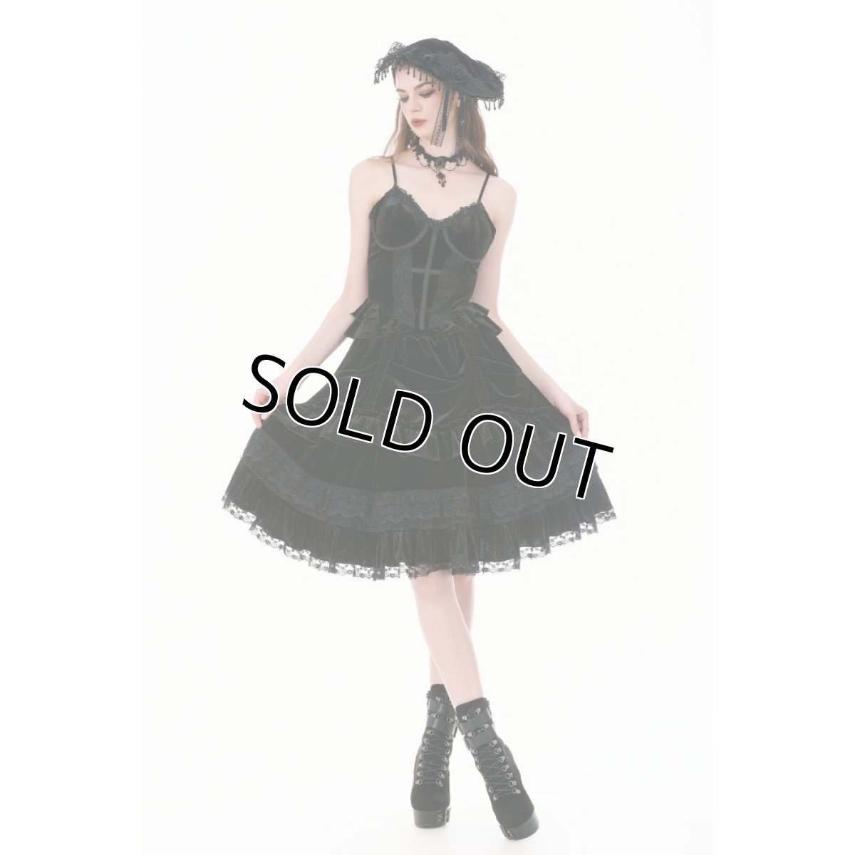 画像7: Dark Lolita Skirt in Matte Velvet with Lace Trims / スカート【DARK IN LOVE】 (7)